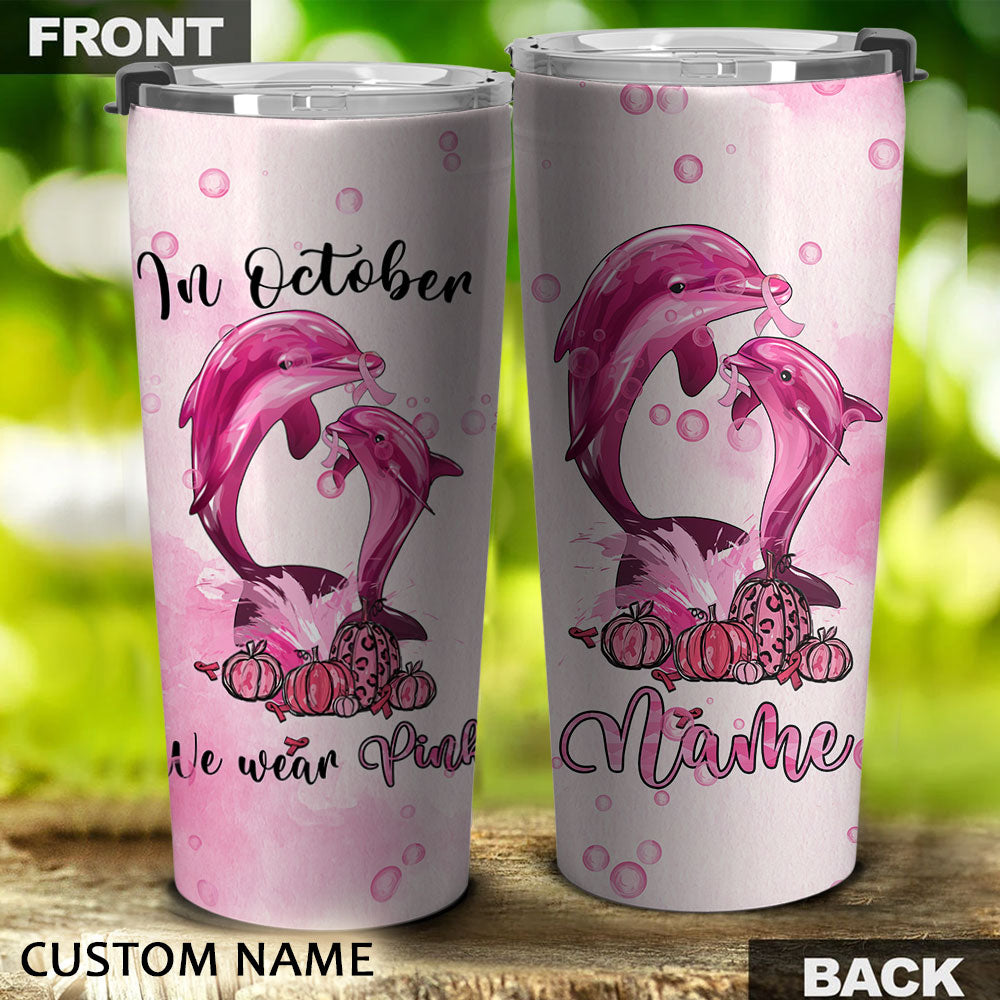 Personalized Dolphin Breast Cancer Awareness Tumbler - Tltm1609213ki