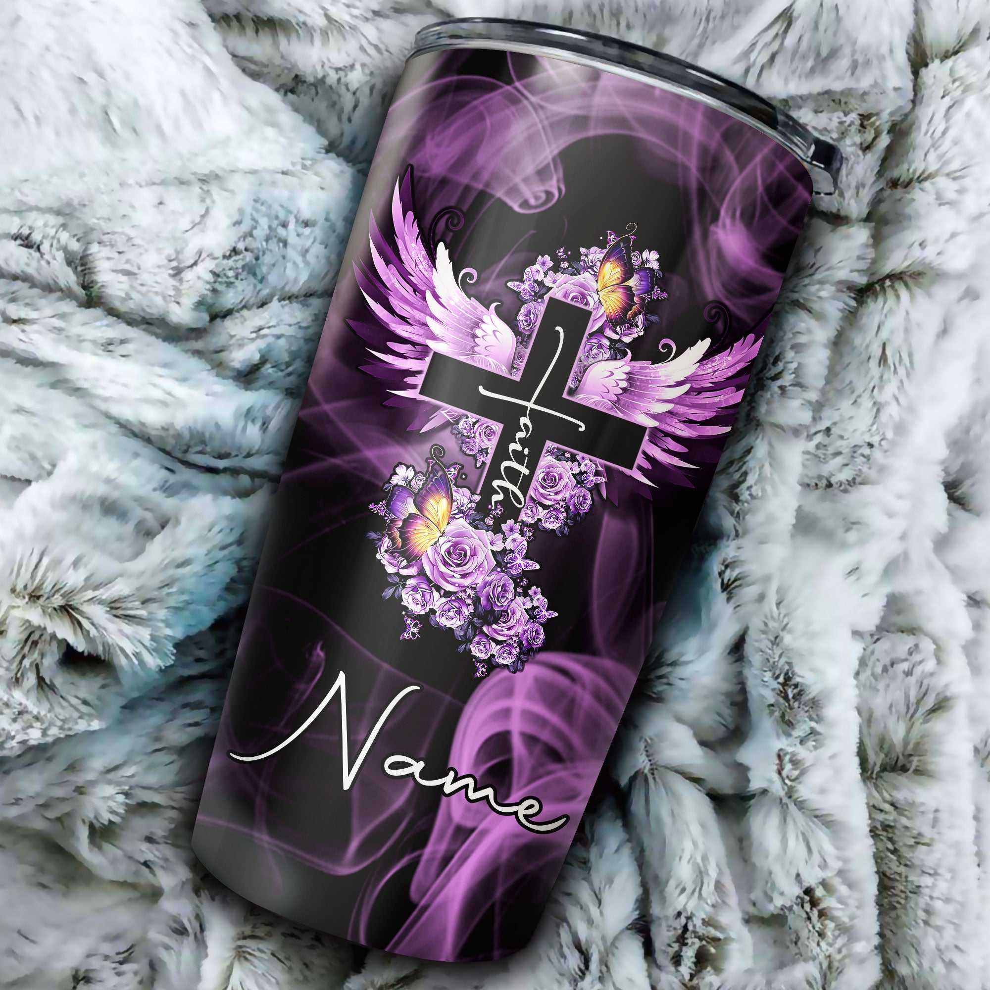 Personalized Butterfly Purple Rose Faith Tumbler - Tltm1904213ki