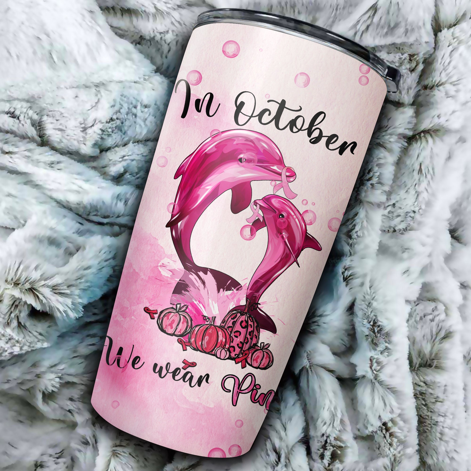Personalized Dolphin Breast Cancer Awareness Tumbler - Tltm1609213ki