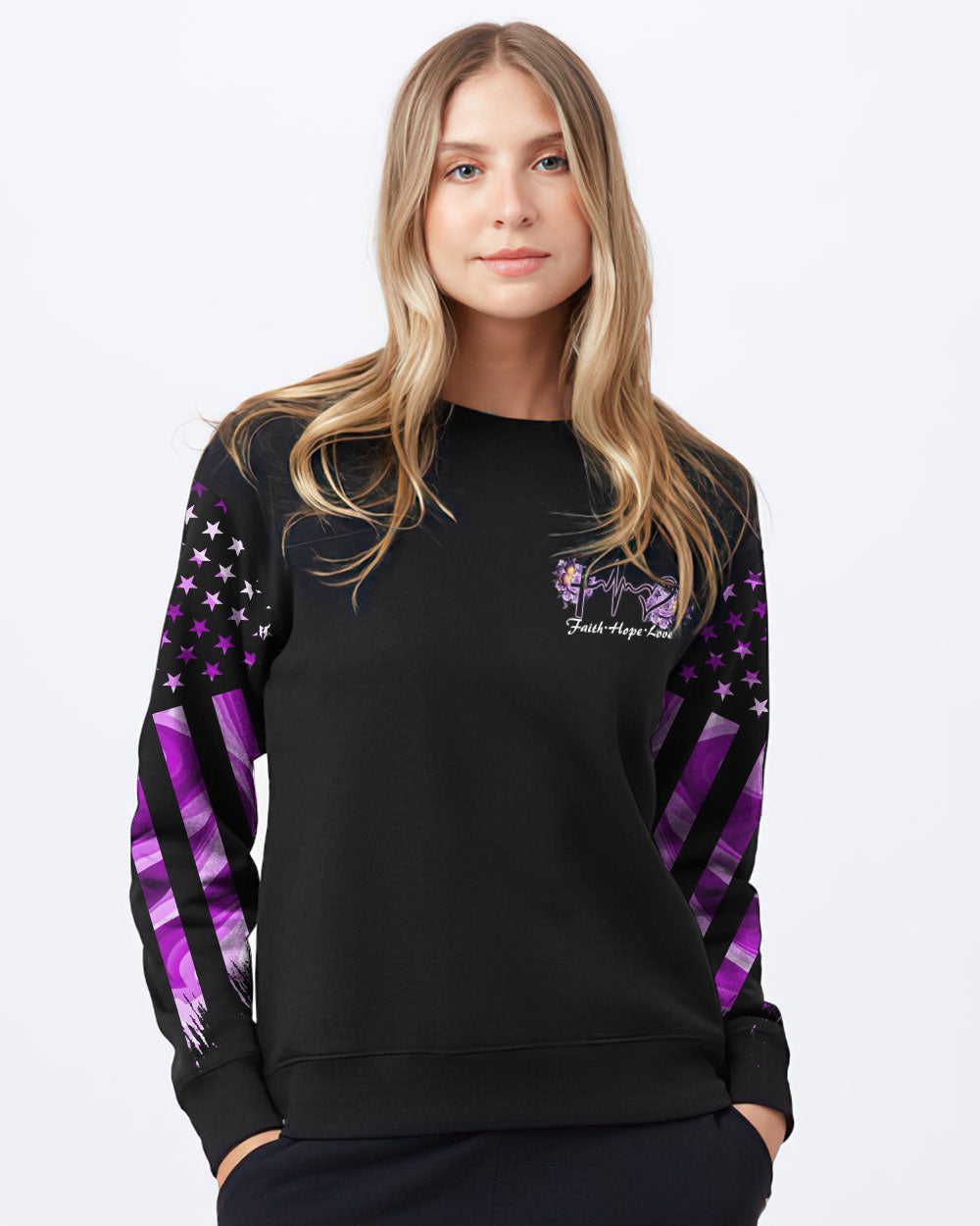 Purple Butterfly Rose Cross Faith Flag Women's Christian Sweatshirt
