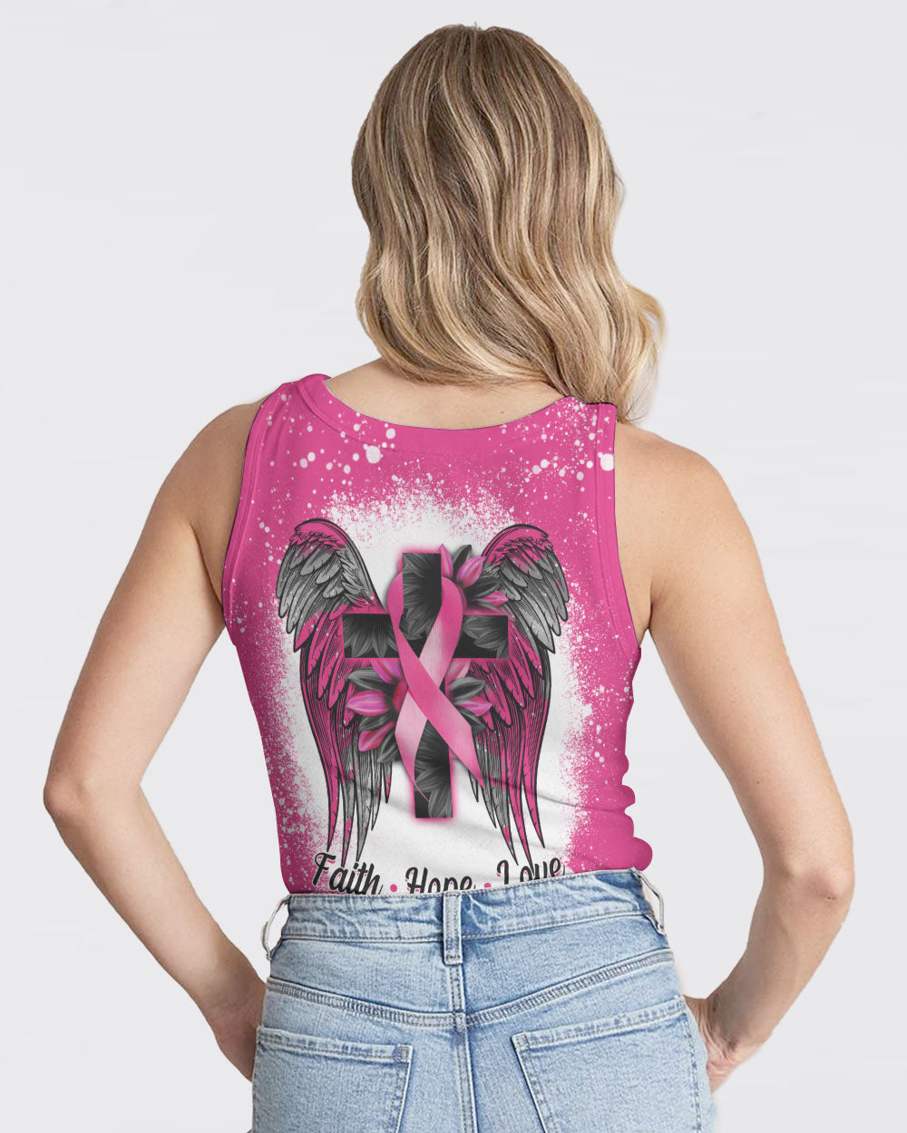 Wings Sunflower Cross Women's Breast Cancer Awareness  Tanks