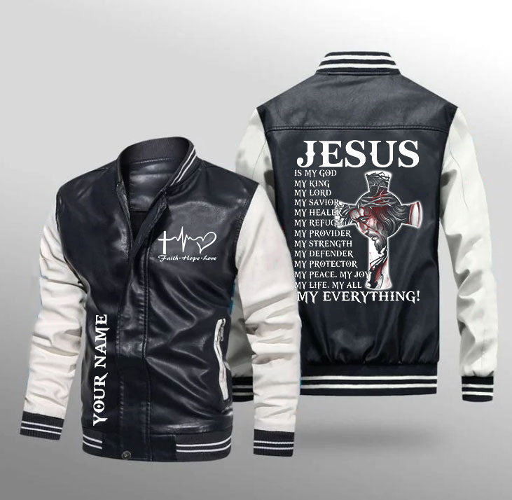 Personalized Jesus Is My God Leather Bomber Jacket - Tm2909211ki