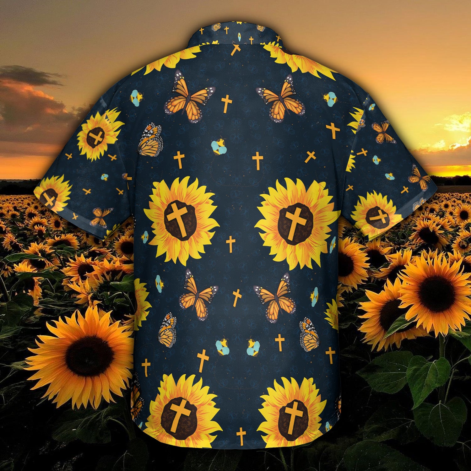 Cross Sunflower Butterfly Hawaii Shirt Km200720