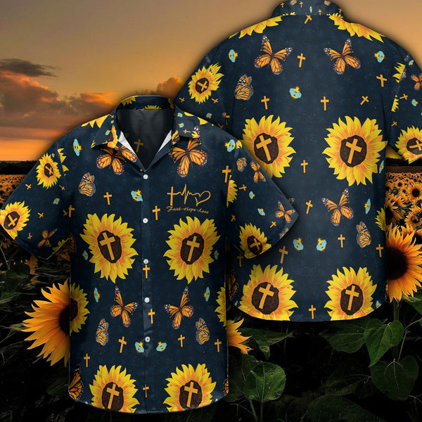 Cross Sunflower Butterfly Hawaii Shirt Km200720
