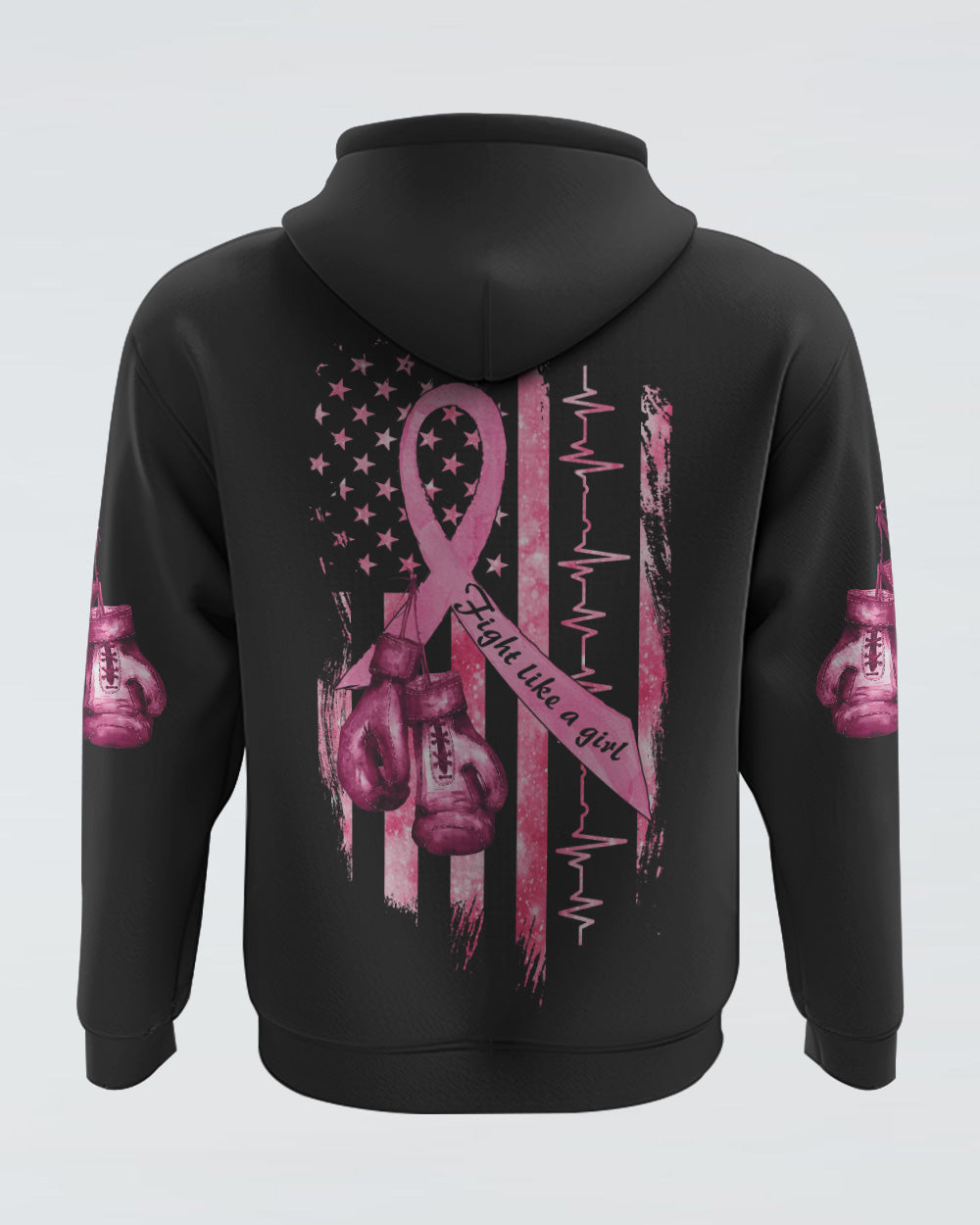 Fight Like A Girl Ribbon Flag Women's Breast Cancer Awareness Hoodie