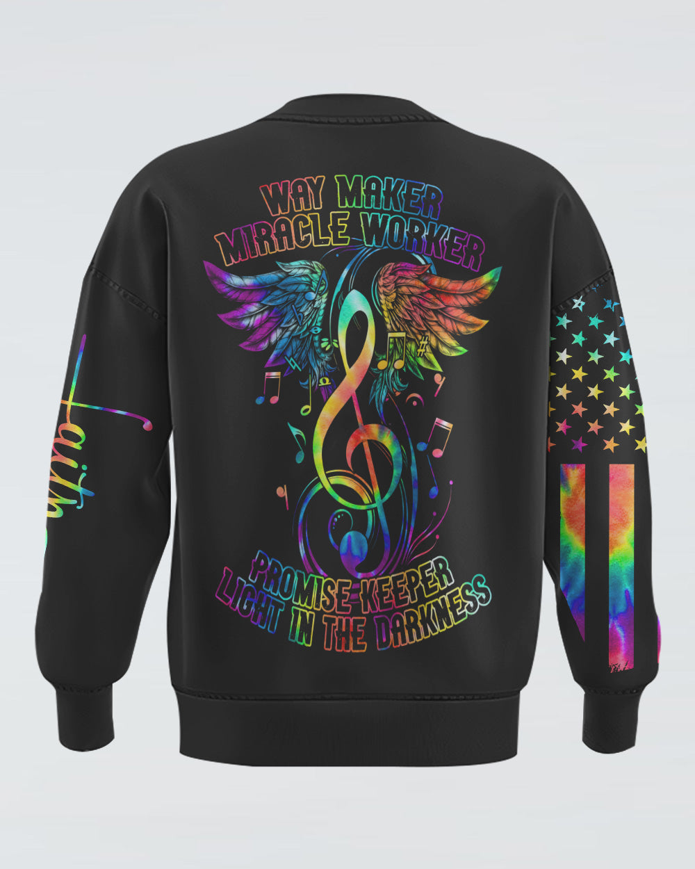 Way Maker Miracle Worker Music Wings Cross Tie Dye Women's Christian Sweatshirt