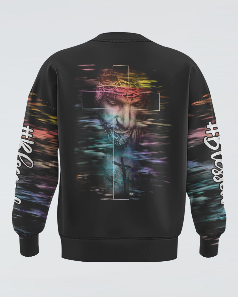Faith Over Fear Jesus Cross Colorful Water Women's Christian Sweatshirt