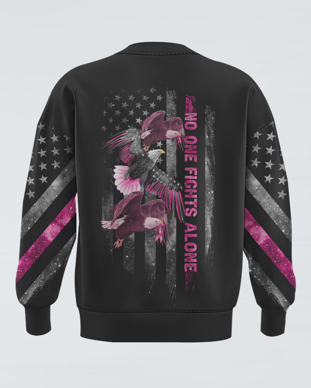 No One Fights Alone Eagle Flag Women's Breast Cancer Awareness Sweatshirt
