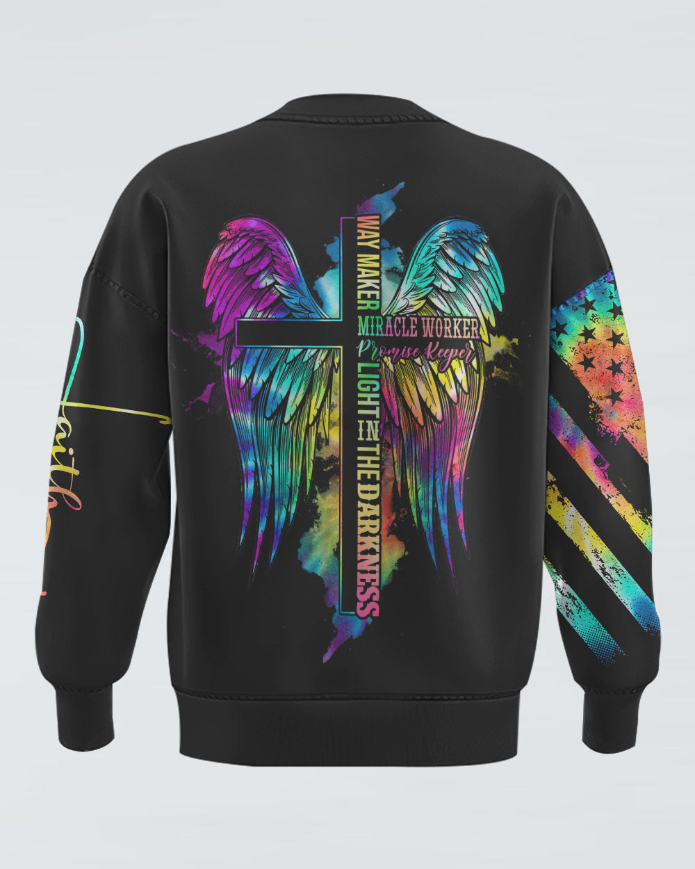Way Maker Miracle Worker Cross Wings Tie Dye Women's Christian Sweatshirt