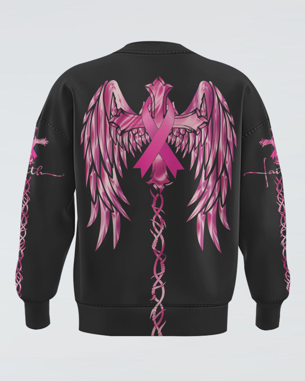 Pink Faith Wings Cross Women's Breast Cancer Awareness Sweatshirt