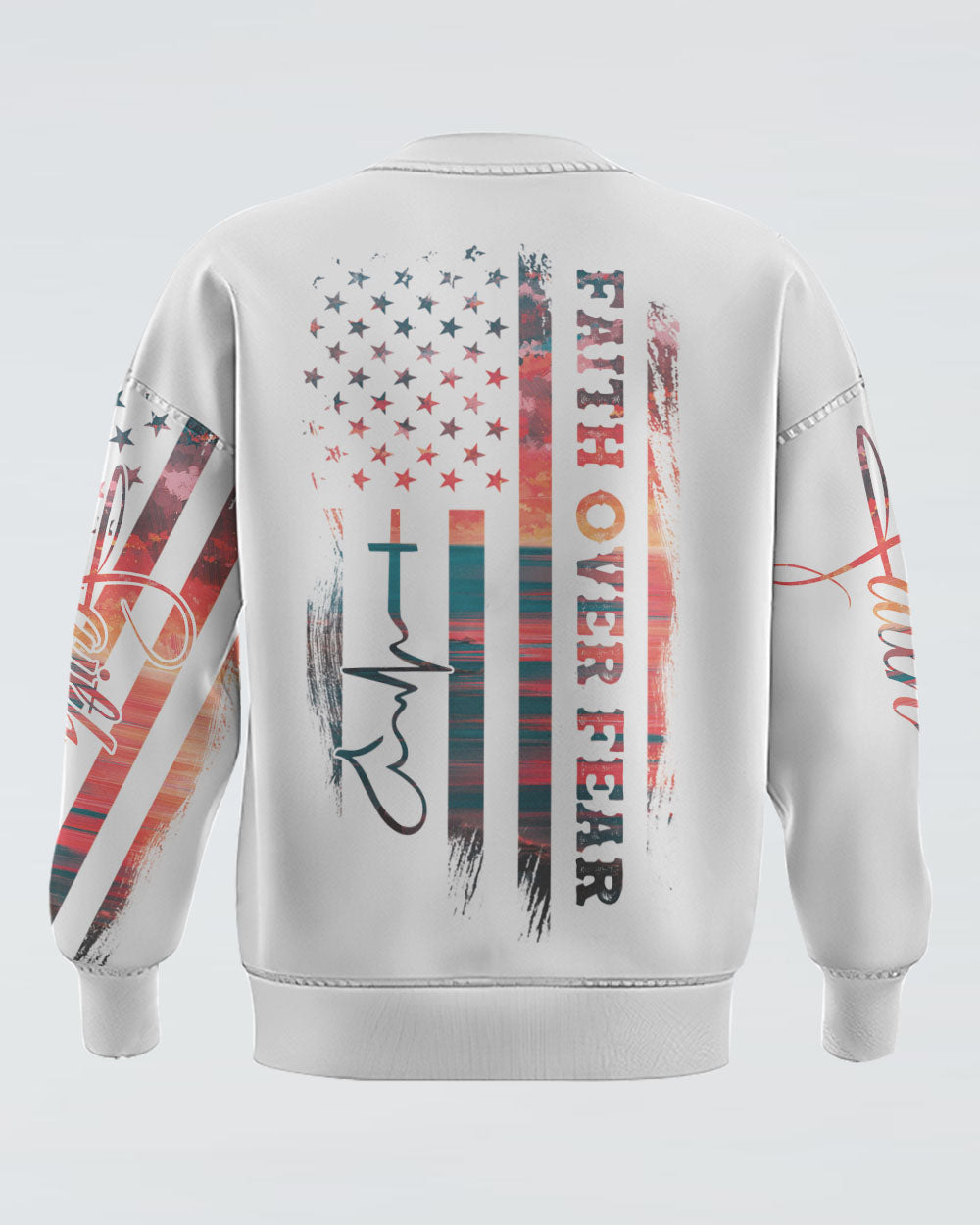 Faith Over Fear Sunset Beach Flag Women's Christian Sweatshirt