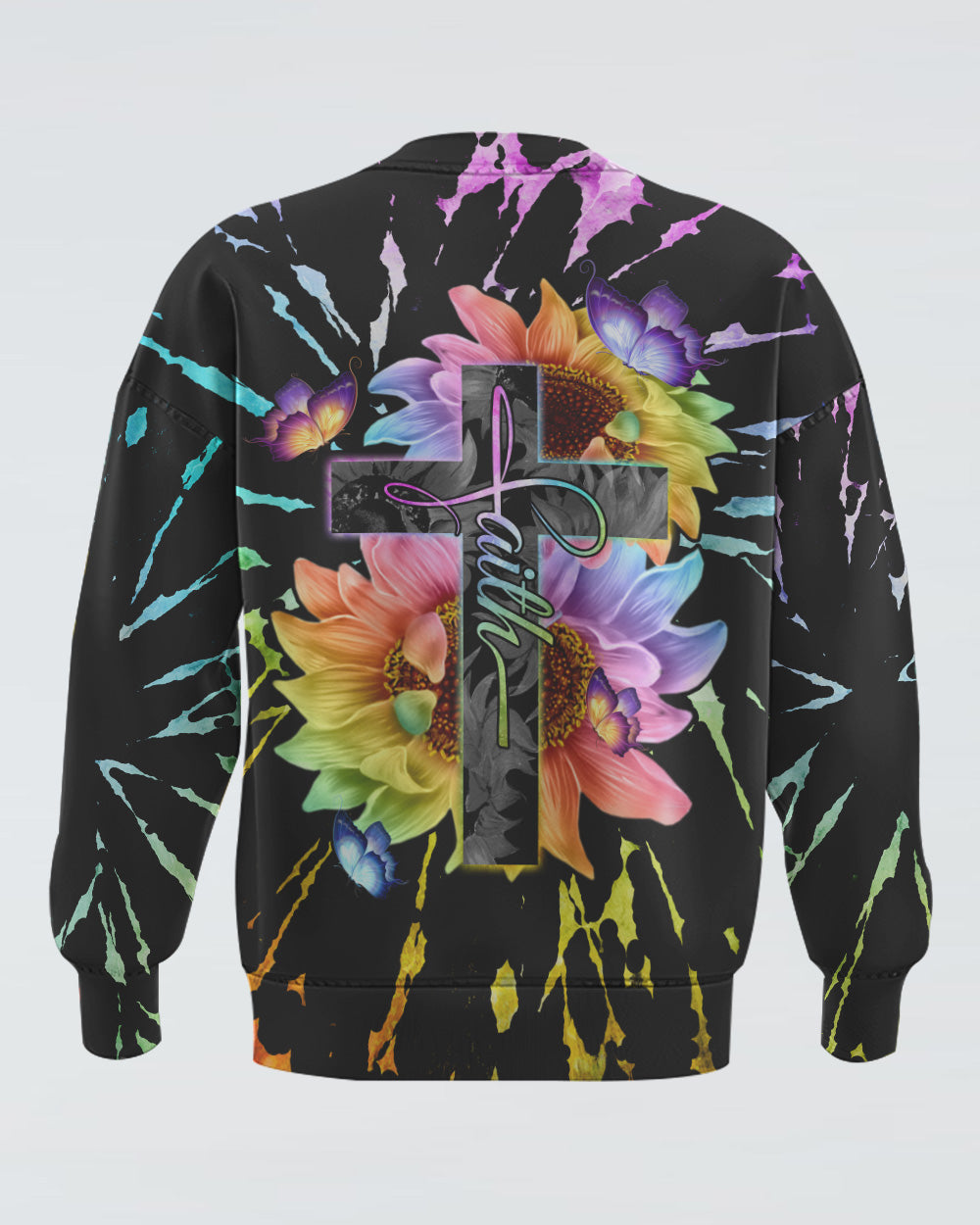Faith Cross Rainbow Sunflower Tie Dye Women's Christian Sweatshirt