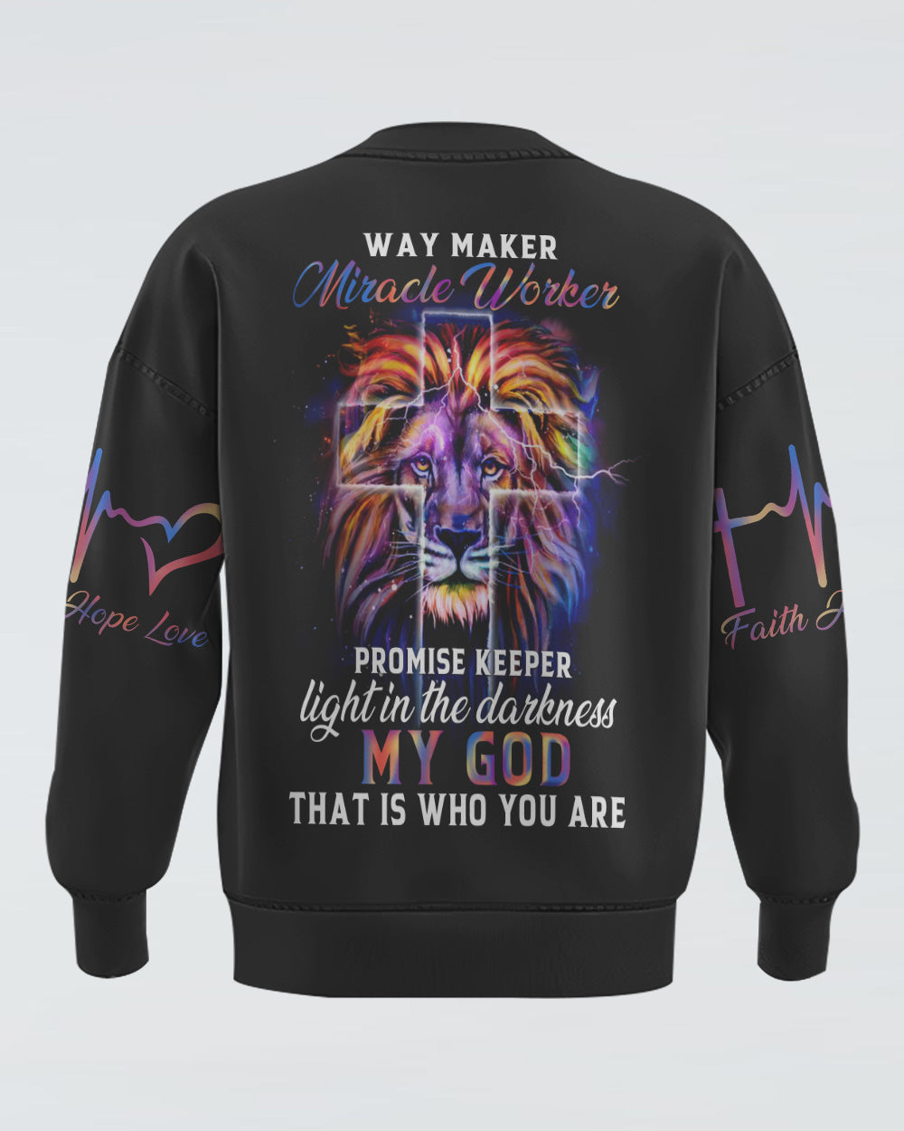 Way Maker Miracle Worker Colorful Lion Faith Heart Beat Women's Christian Sweatshirt
