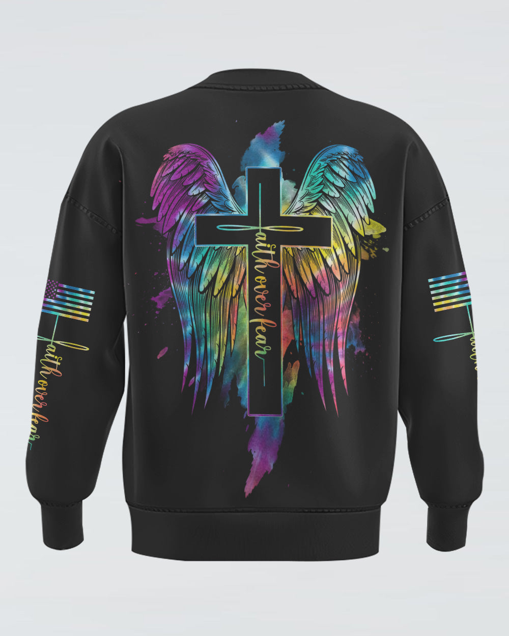 Faith Over Fear Wings Colorful Cross Light Women's Christian Sweatshirt