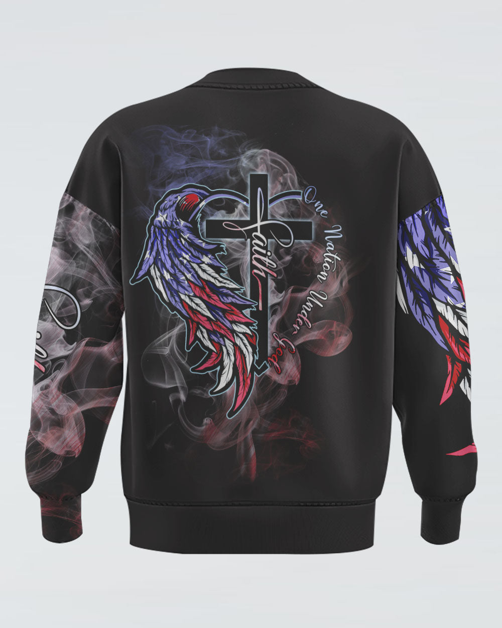 One Nation Under God Half Wings Heart Smoke Women's Christian Sweatshirt