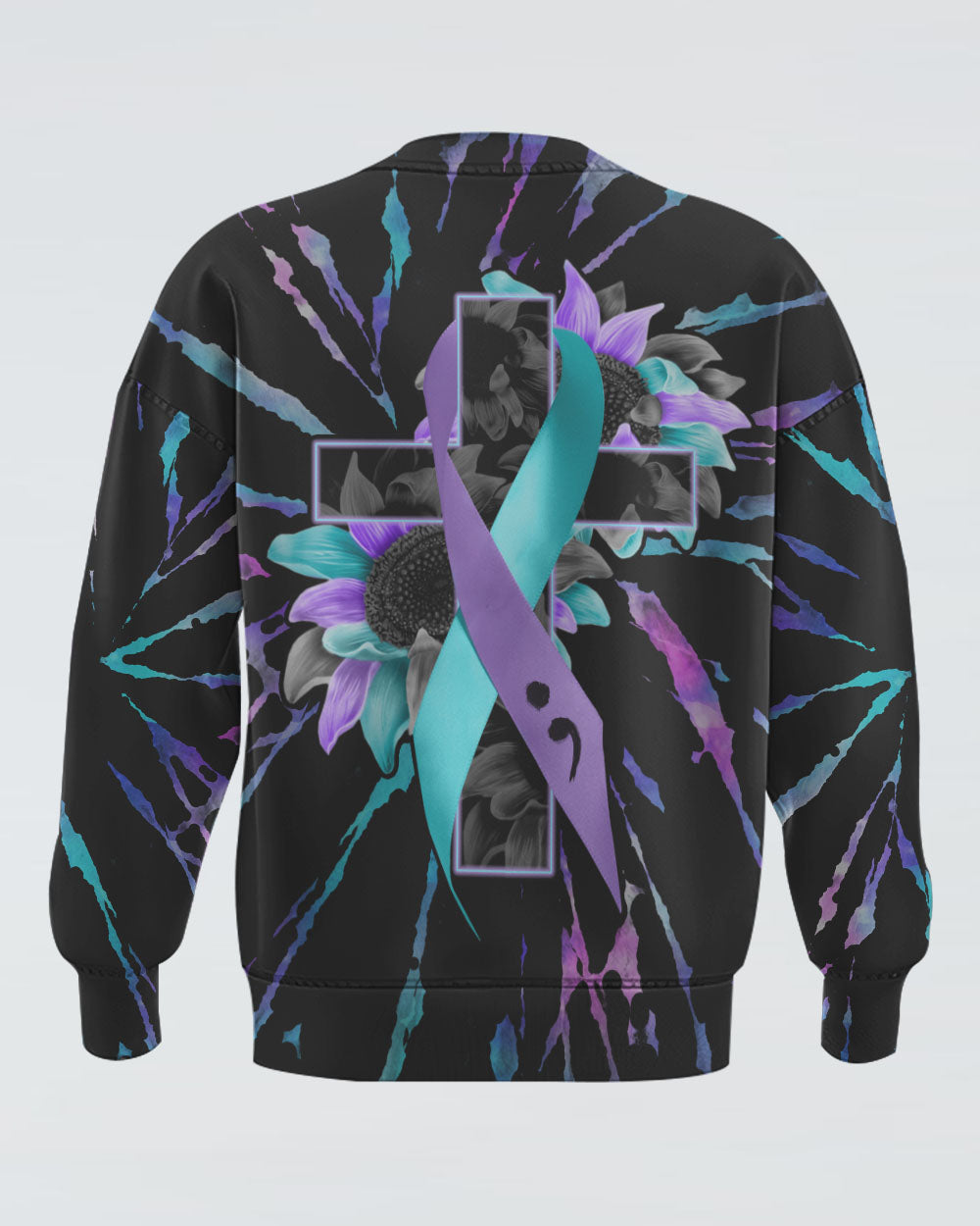 Sunflower Cross Ribbon Tie Dye Women's Suicide Prevention Awareness Sweatshirt