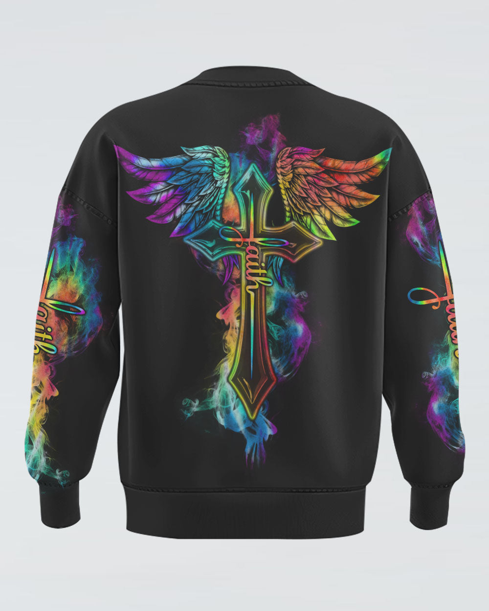 Faith Colorful Wings Cross Smoke Women's Christian Sweatshirt