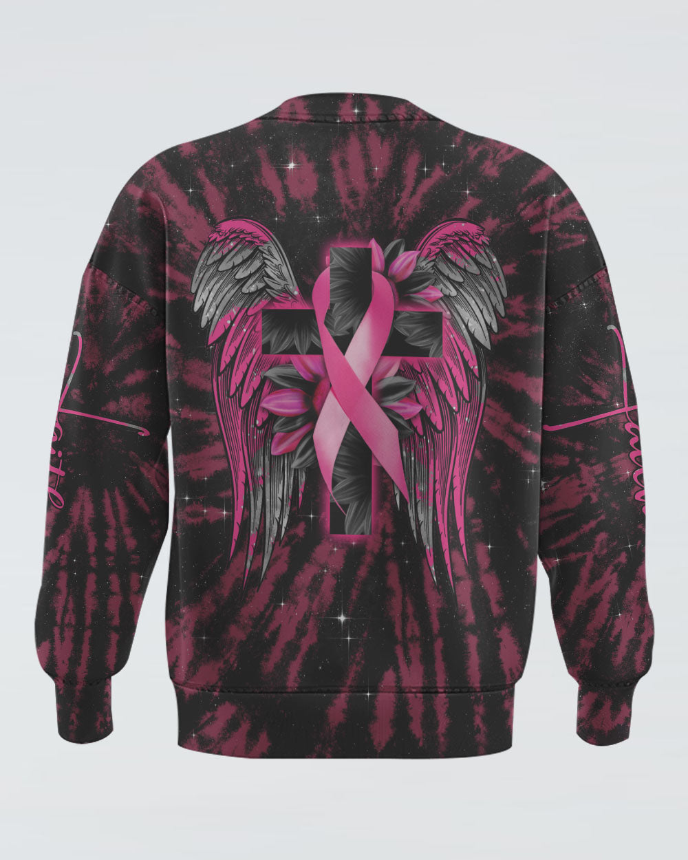 Cross Wing Sunflower Tie Dye Pink Ribbon Women's Breast Cancer Awareness Sweatshirt
