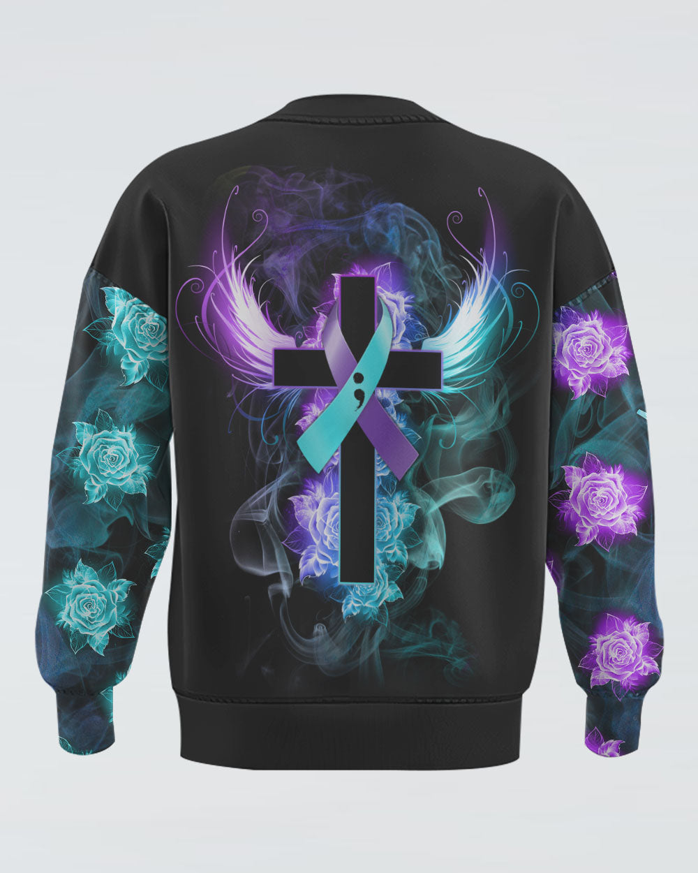 Blue Purple Wing Rose Cross Smoke Women's Christian Sweatshirt