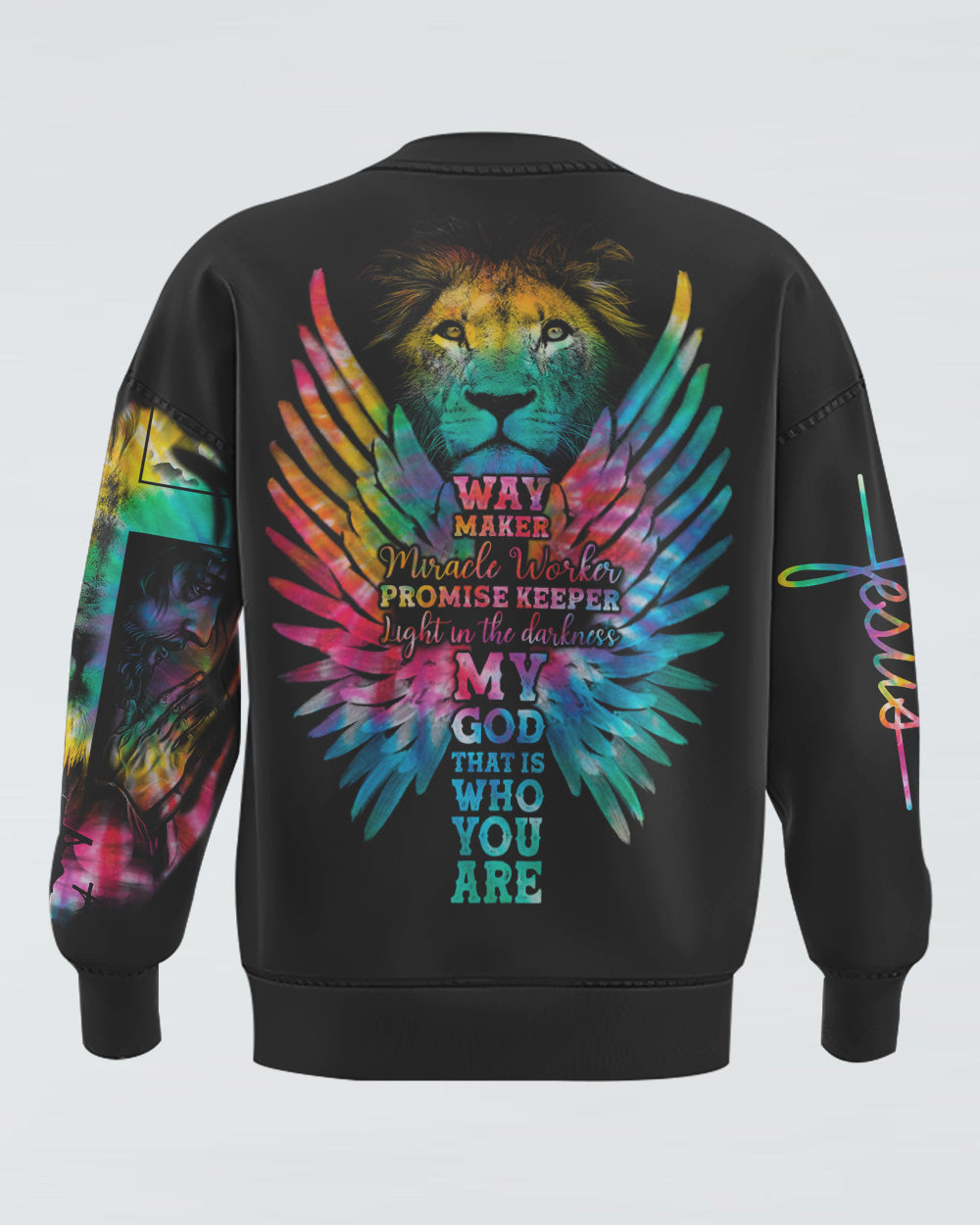 Way Maker Miracle Worker Promise Keeper Life In The Darkness Colorful Lion Wings Women's Christian Sweatshirt