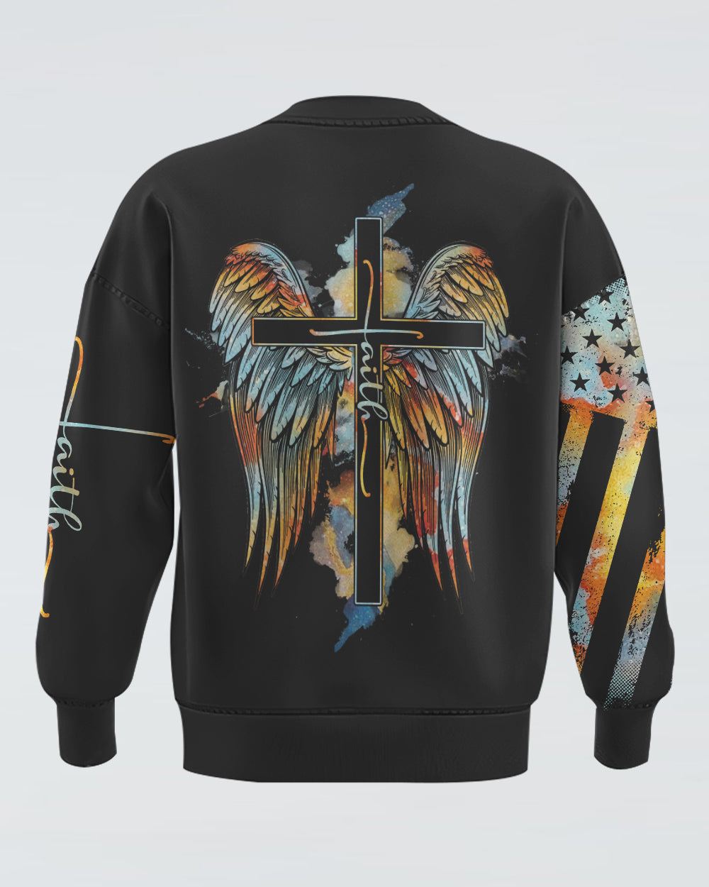 Faith Cross Wings Watercolor Vintage Women's Christian Sweatshirt