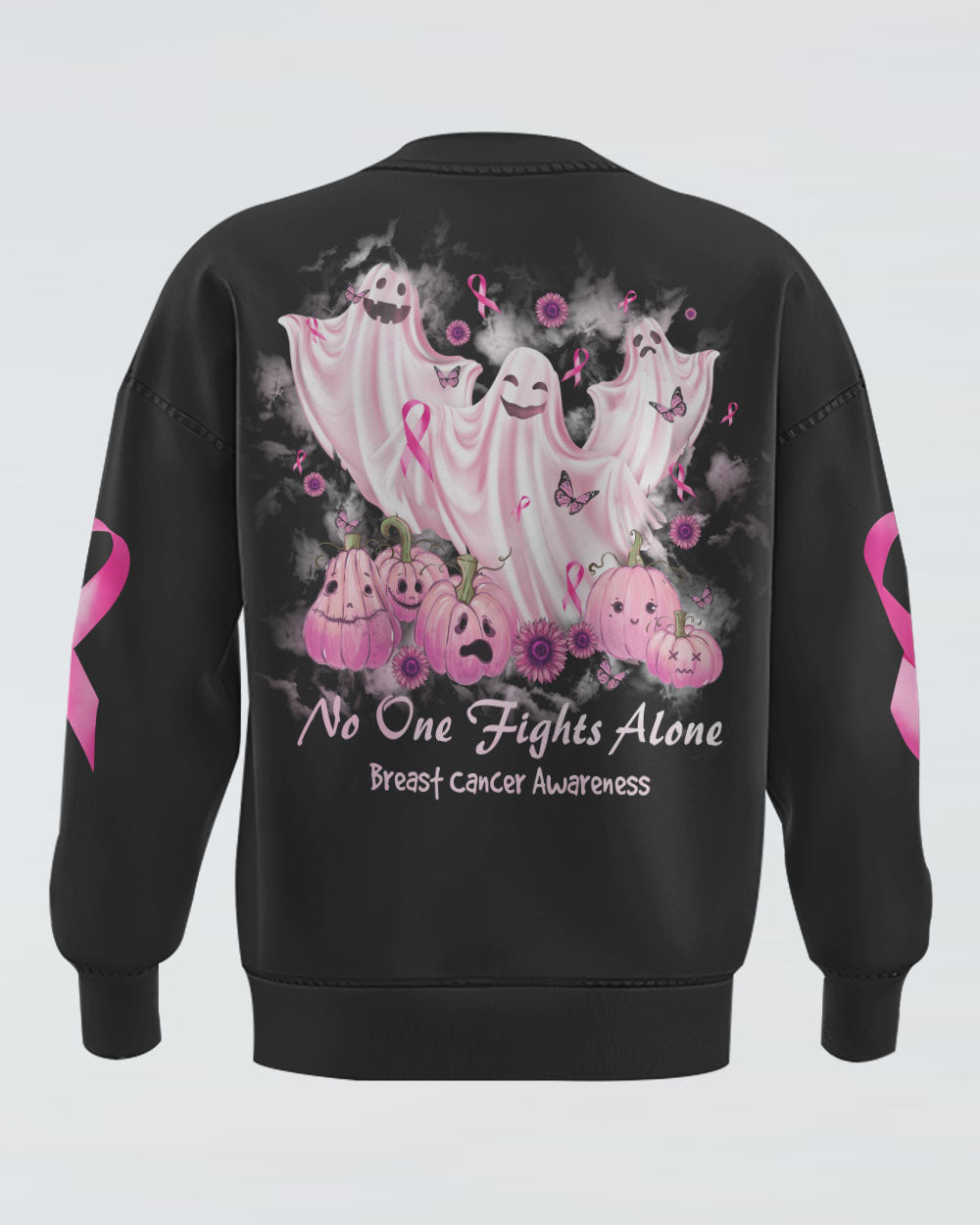 No One Fights Alone Boo Halloween Women's Breast Cancer Awareness Sweatshirt