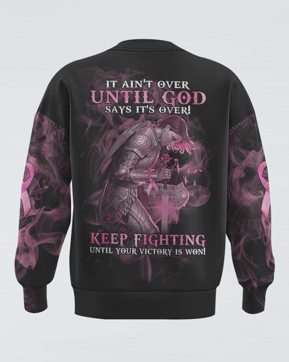 It Ain't Over Until God Says It's Over Women's Breast Cancer Awareness Sweatshirt