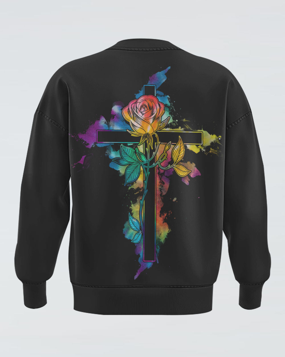 Fe' Rose Cross Tie Dye Watercolor Women's Christian Sweatshirt