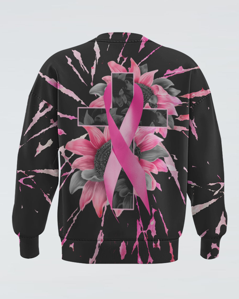 Sunflower Cross Ribbon New Tie Dye Women's Breast Cancer Awareness Sweatshirt