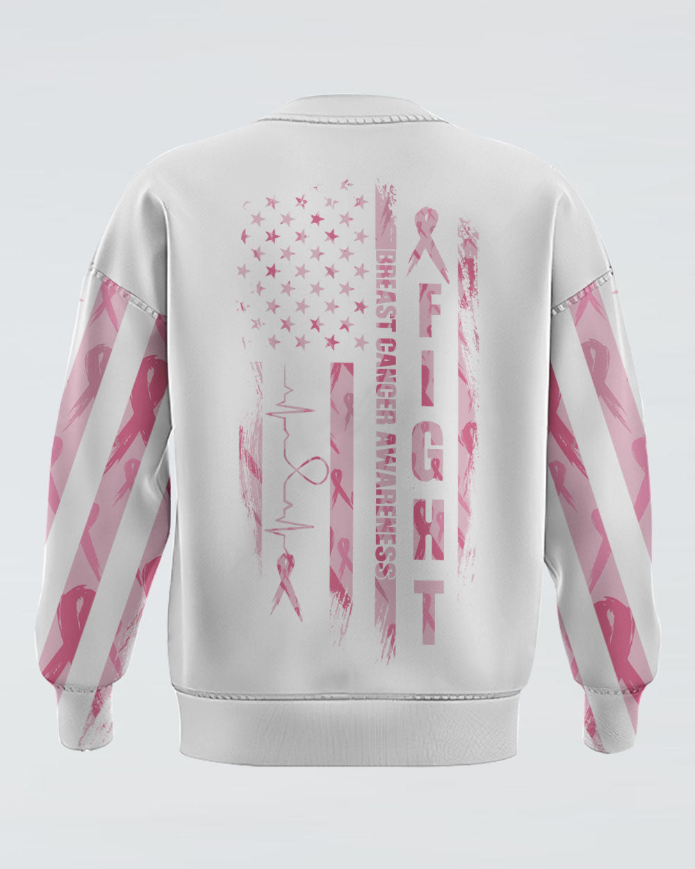 Pink Flag Ribbon Heart Beat Women's Breast Cancer Awareness Sweatshirt