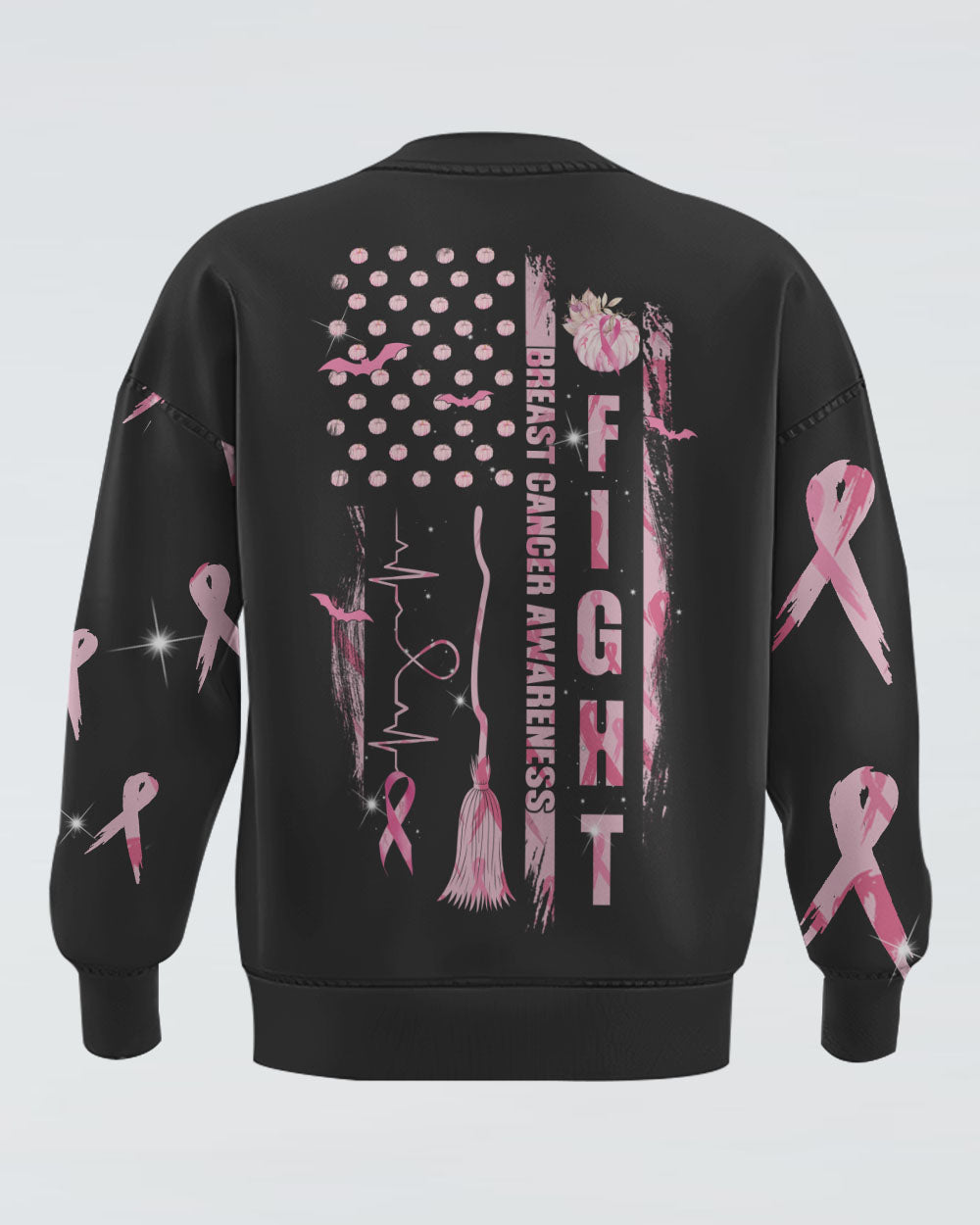 Fight Ribbon Flag Halloween Women's Breast Cancer Awareness Sweatshirt