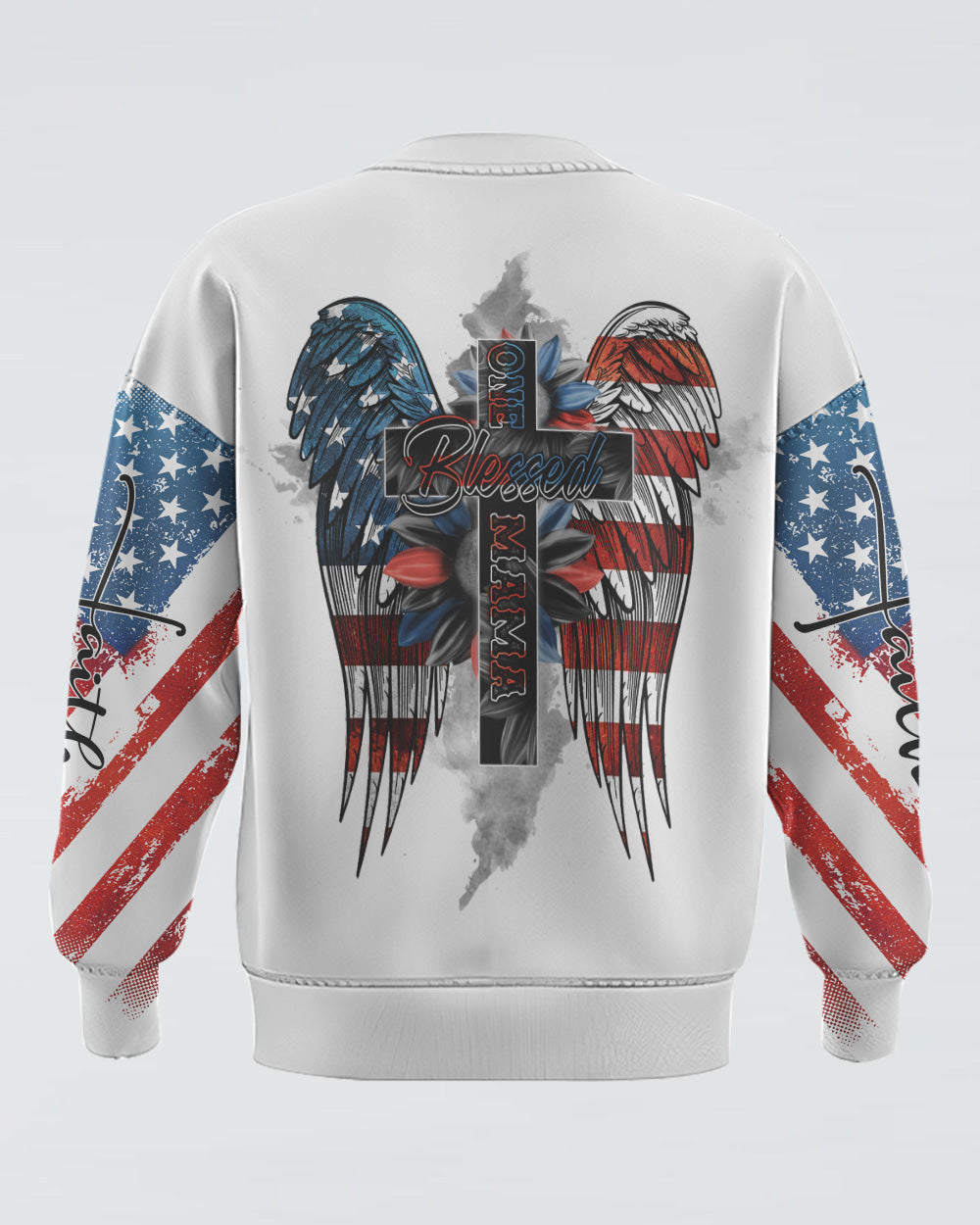 One Blessed Mama America Wings Cross Women's Christian Sweatshirt