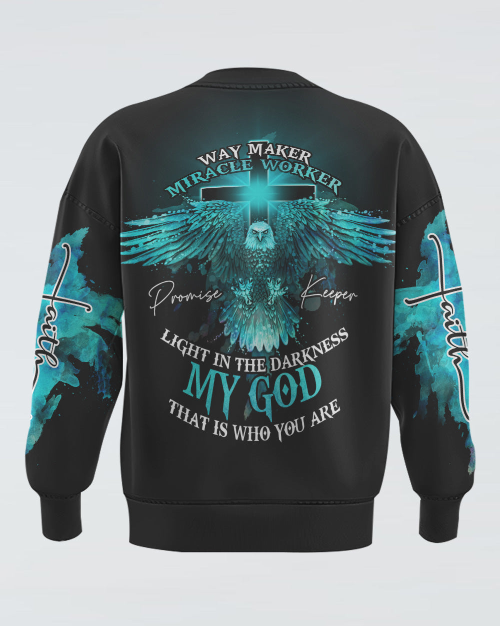 Way Maker Miracle Worker Teal Eagle Cross Women's Christian Sweatshirt