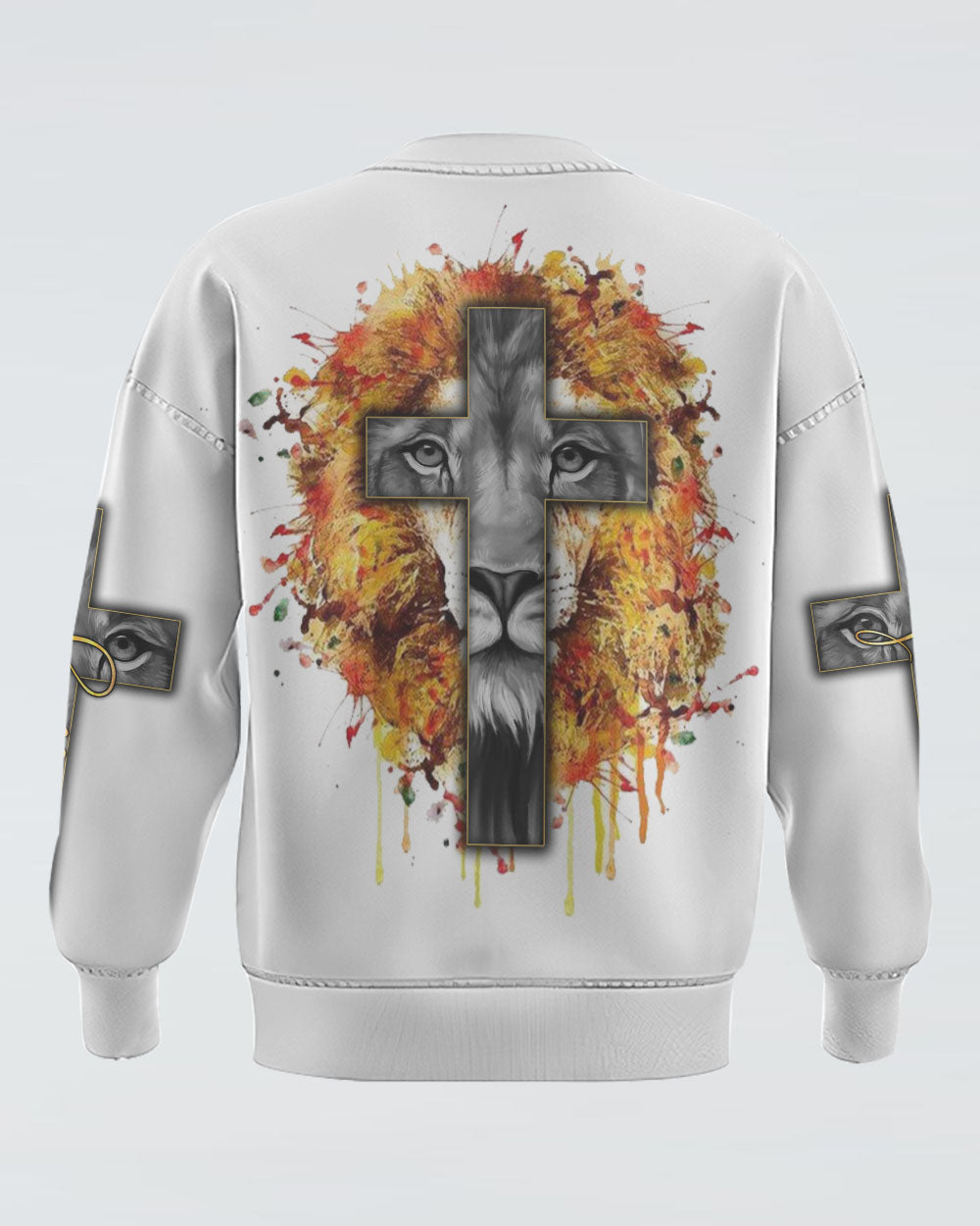 Faith Watercolor Lion Cross Women's Christian Sweatshirt