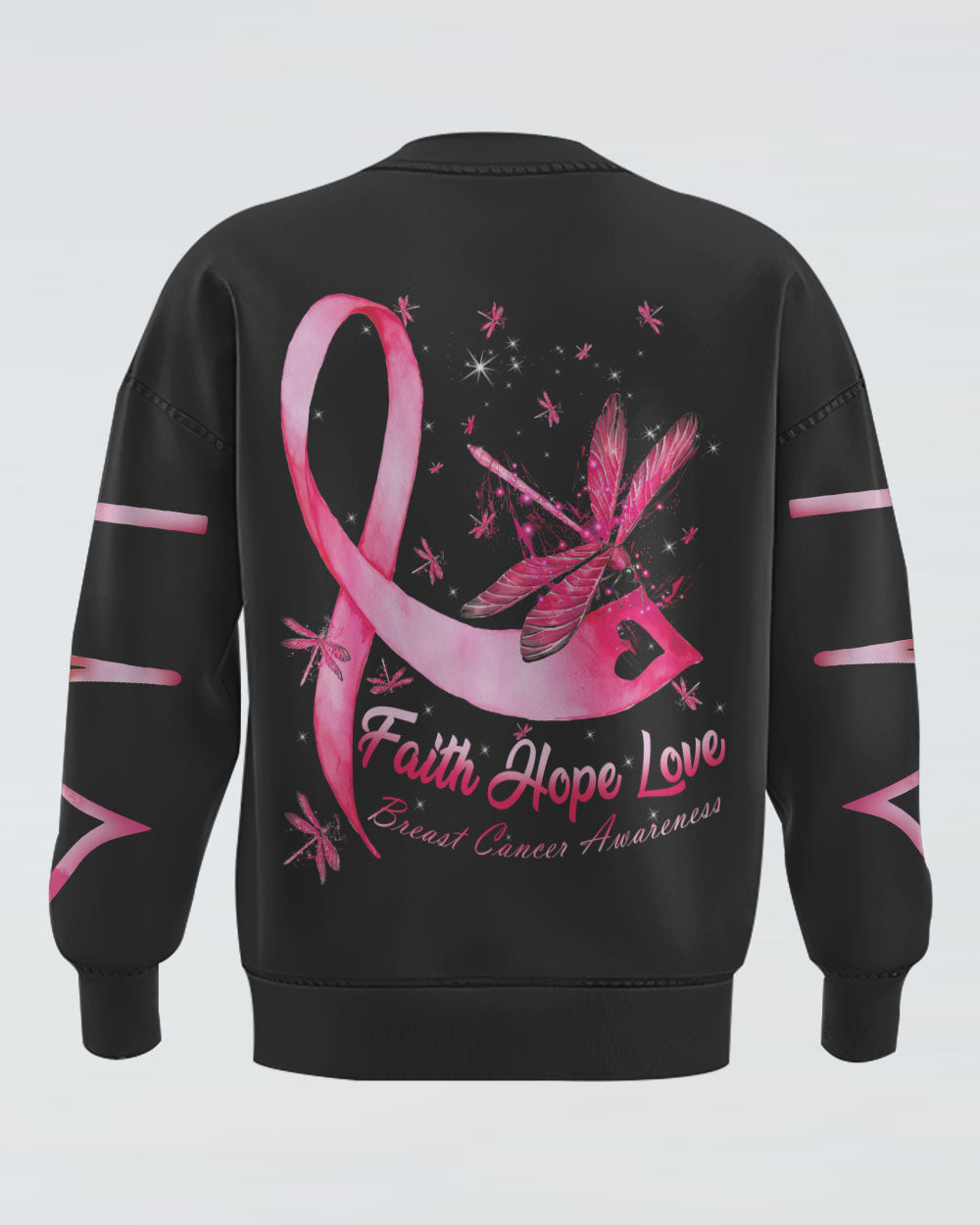 Faith Hope Love Dragonfly Ribbon Women's Breast Cancer Awareness Sweatshirt