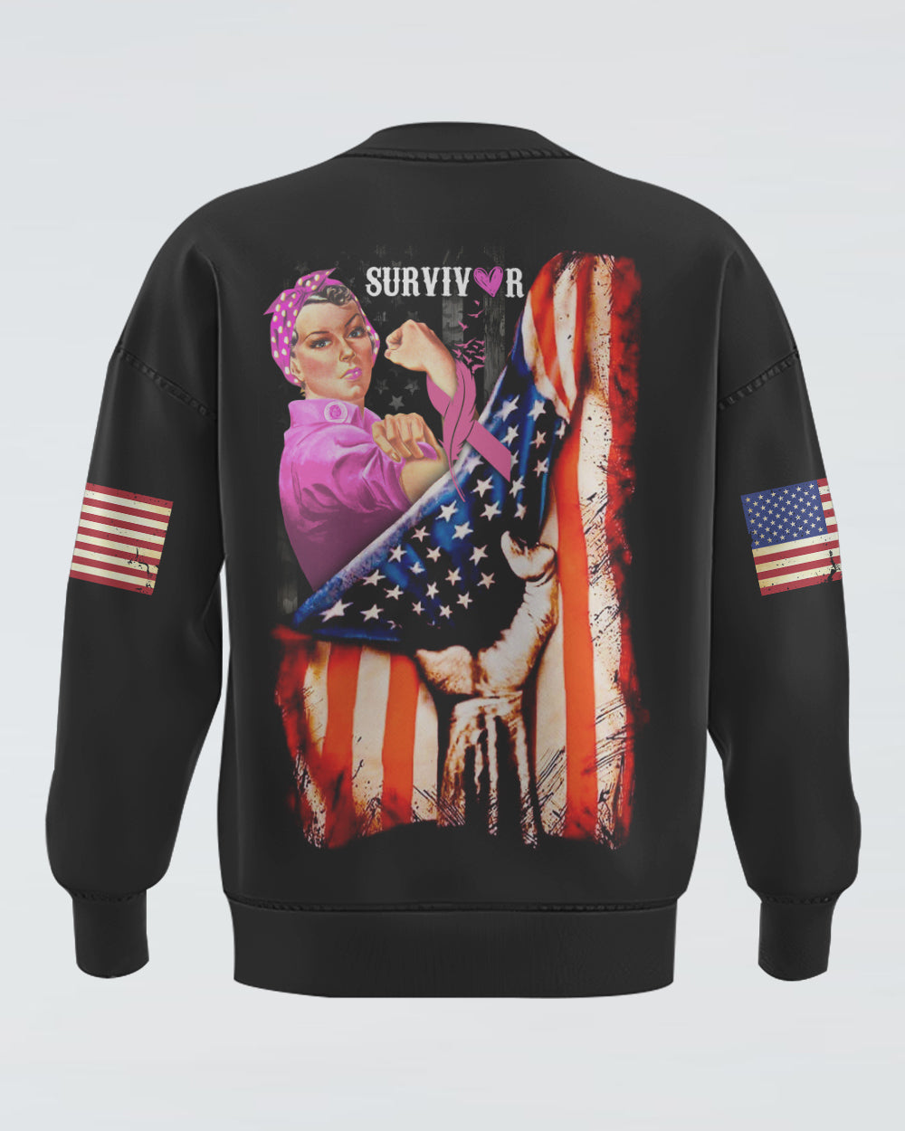 Survivor Strong Woman Flag Women's Breast Cancer Awareness Sweatshirt