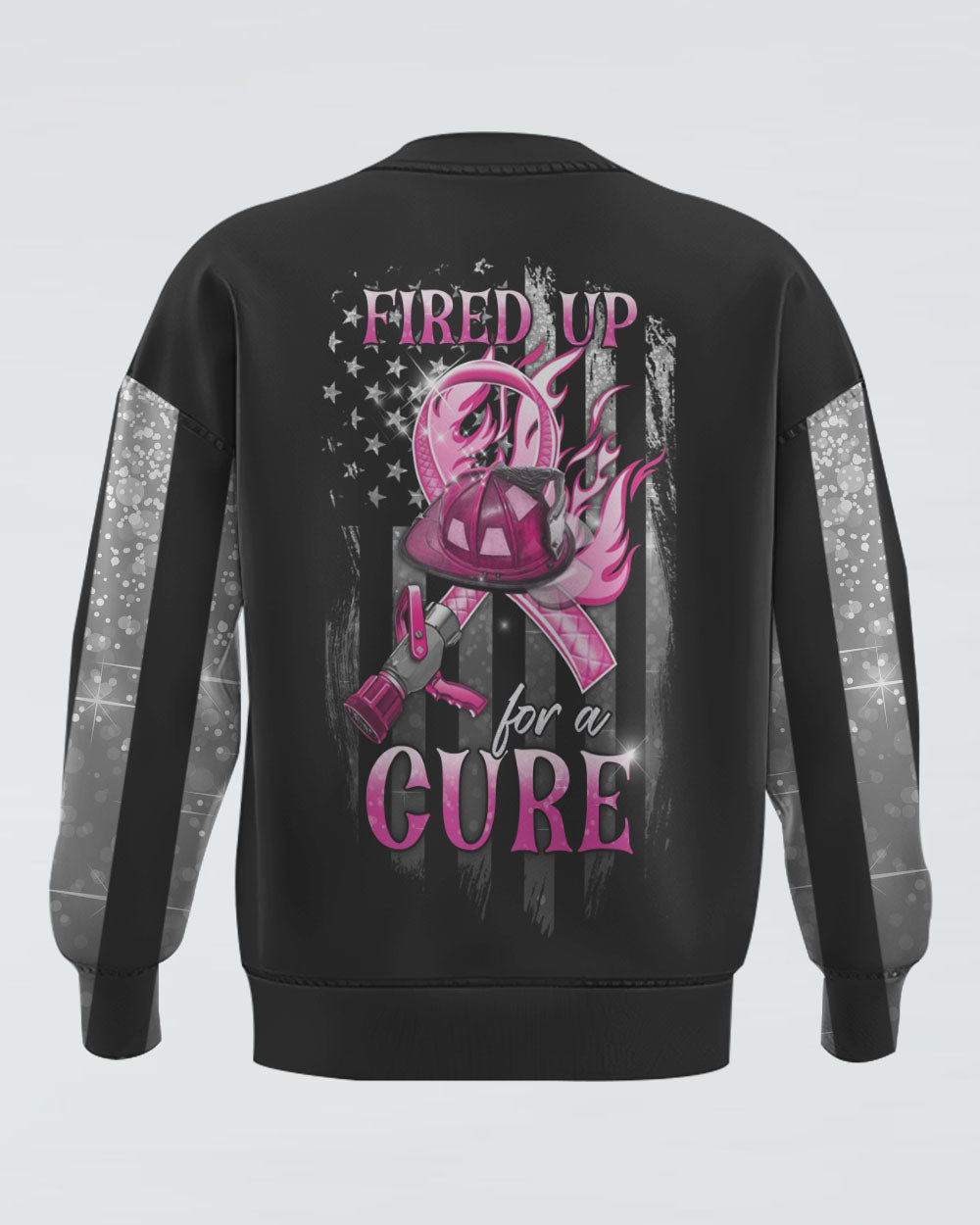 Fired Up For A Cure Flag Women's Breast Cancer Awareness Sweatshirt