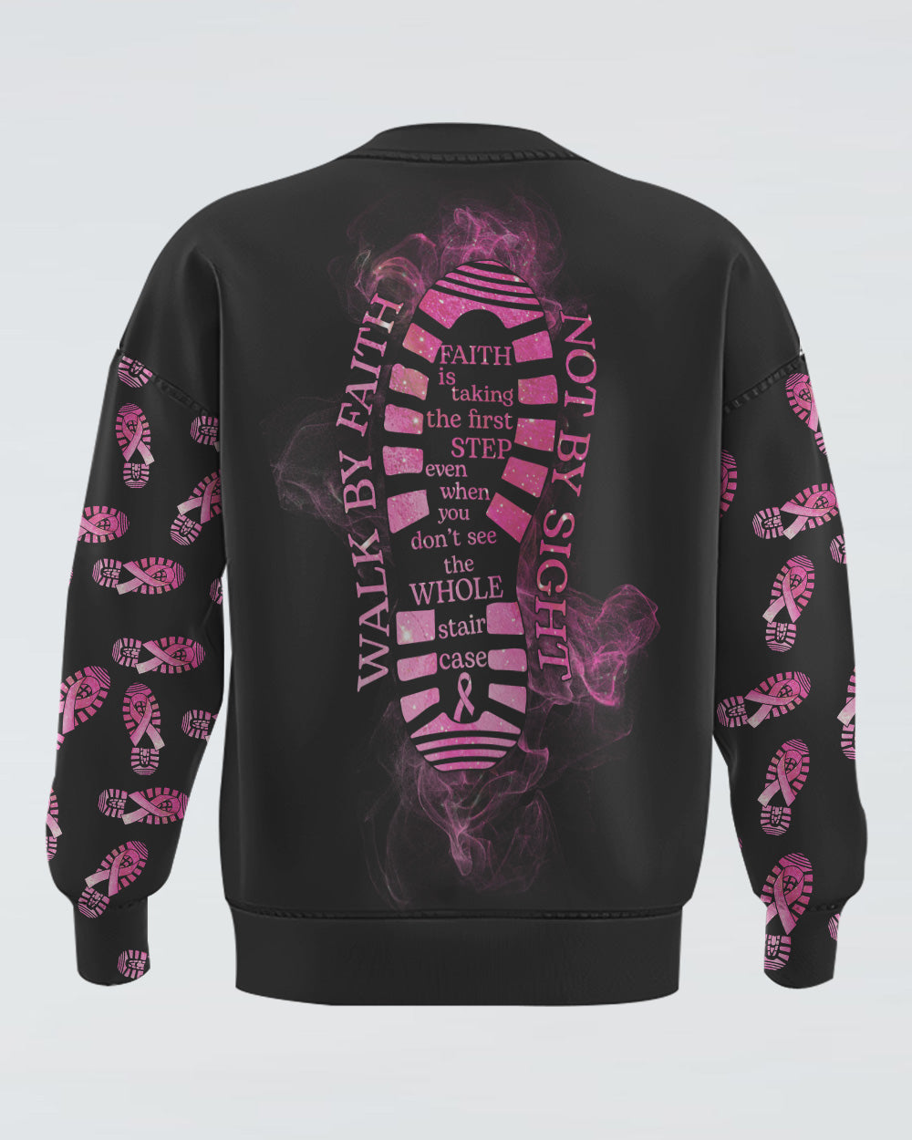 Walk By Faith Not By Sight Smoke Women's Breast Cancer Awareness Sweatshirt