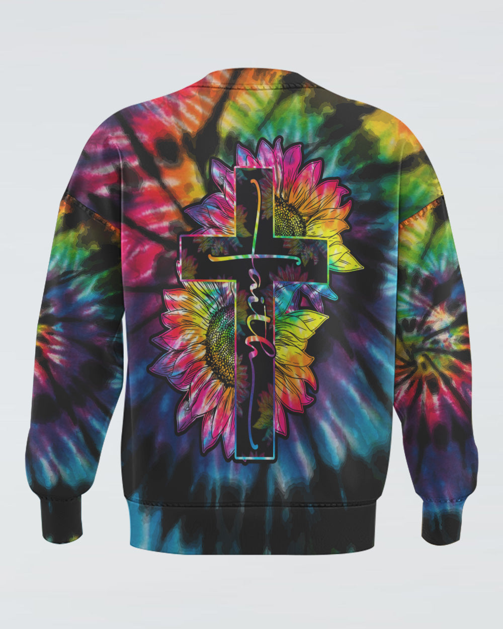 Sunflower Cross Full Tie Dye Faith Women's Christian Sweatshirt