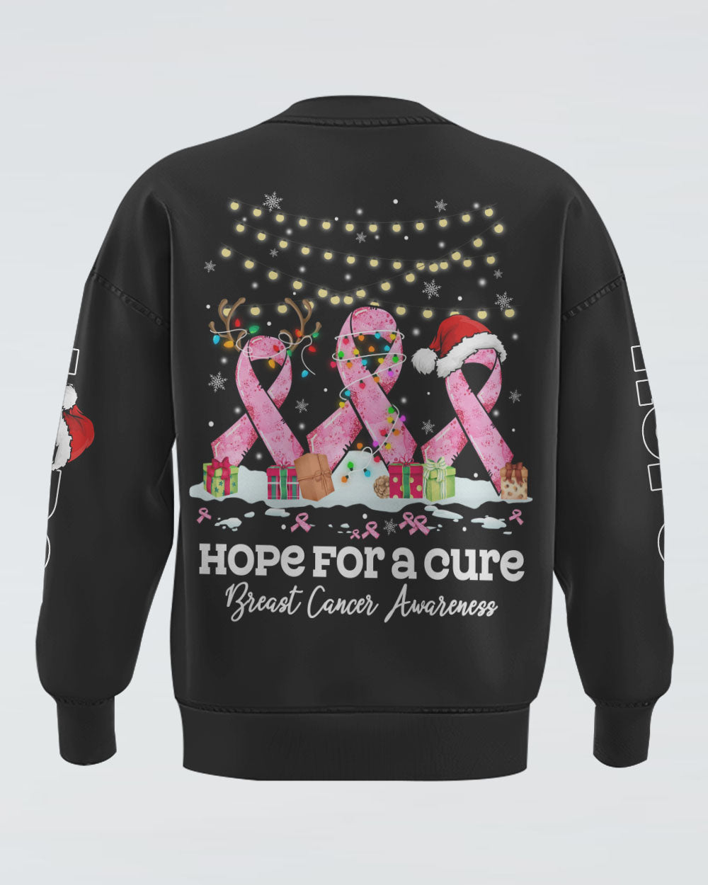 Hope For A Cure Ribbon Christmas Women's Breast Cancer Awareness Sweatshirt