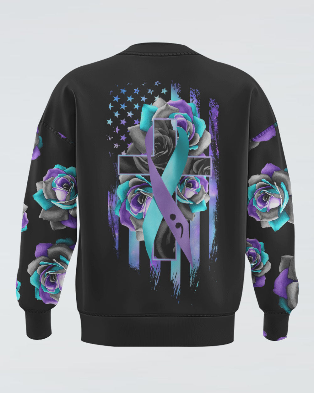 Fosse Flag Cross Light Ribbon Women's Suicide Prevention Awareness Sweatshirt