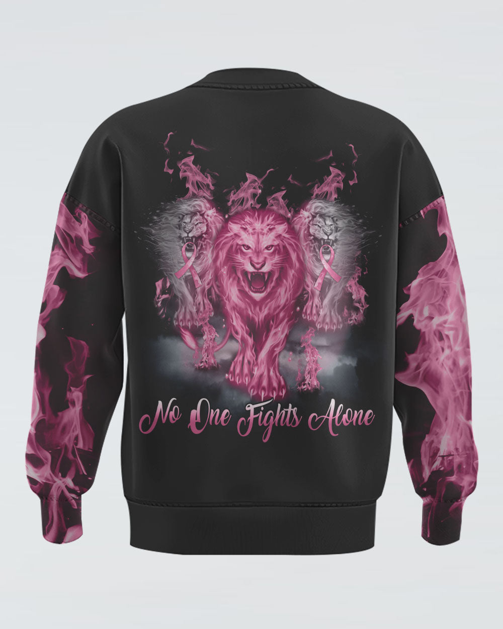 No One Fights Alone Pink Lion Women's Breast Cancer Awareness Sweatshirt