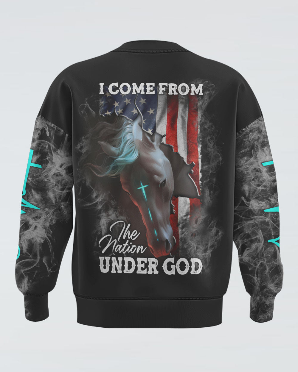 I Come From The Nation Under God Horse Flag Smoke Women's Christian Sweatshirt