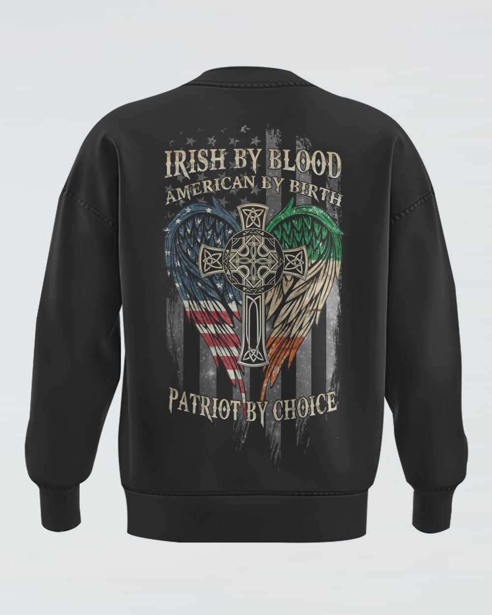 Irish By Blood American By Birth Wings Cross Men's Christian Sweatshirt