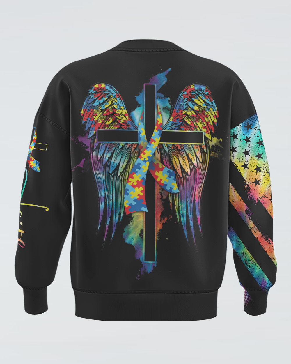 Faith Hope Love Wings Cross Women's Autism Awareness Sweatshirt
