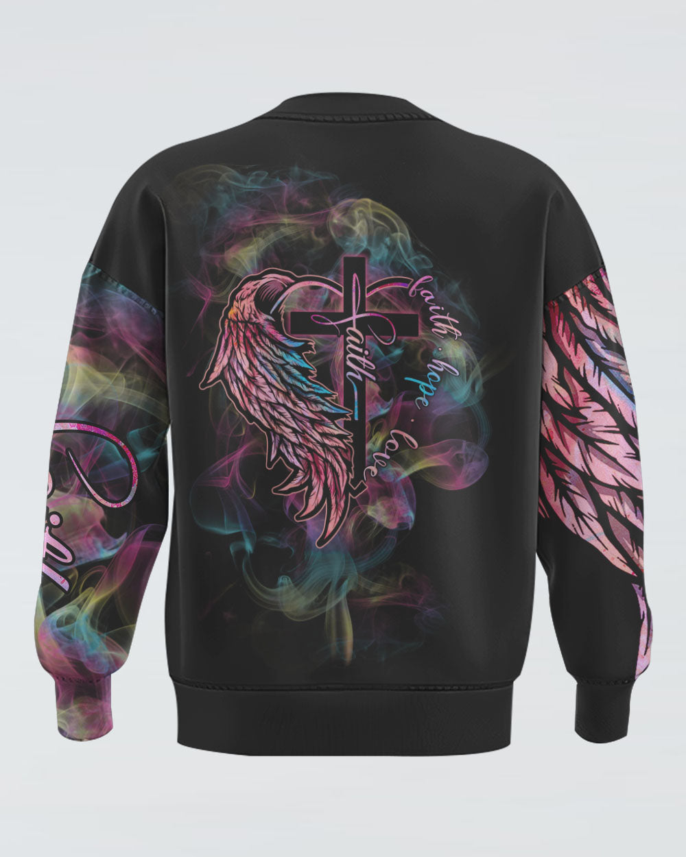 Faith Hope Love Half Wings Heart Colorful Smoke Women's Christian Sweatshirt