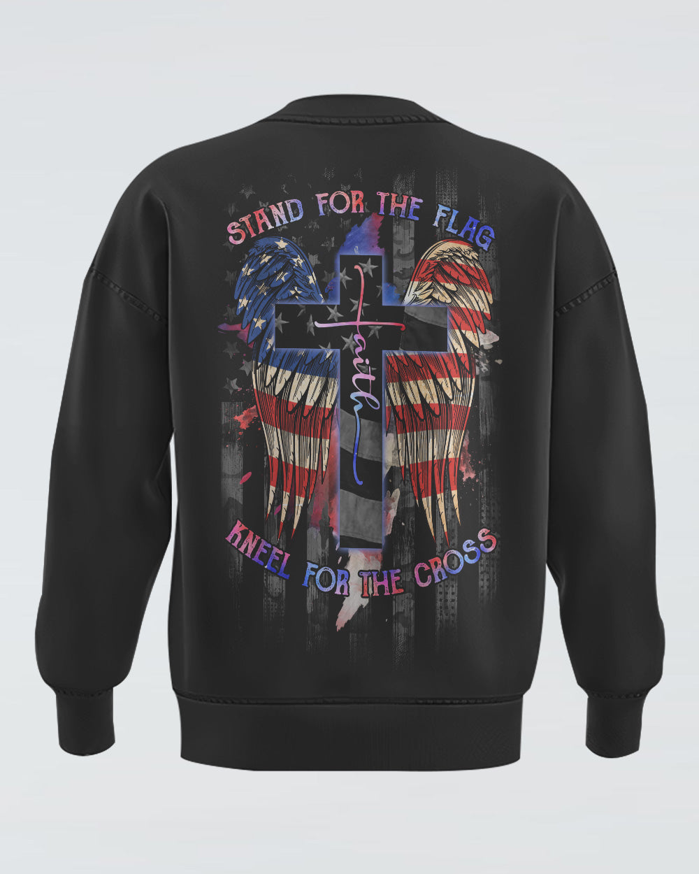 Stand For The Flag Kneel For The Cross America Flag Wings Women's Christian Sweatshirt