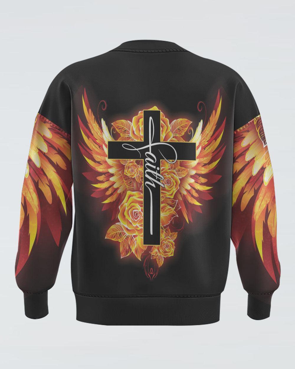 Faith Cross Rose Wings Golden Women's Christian Sweatshirt
