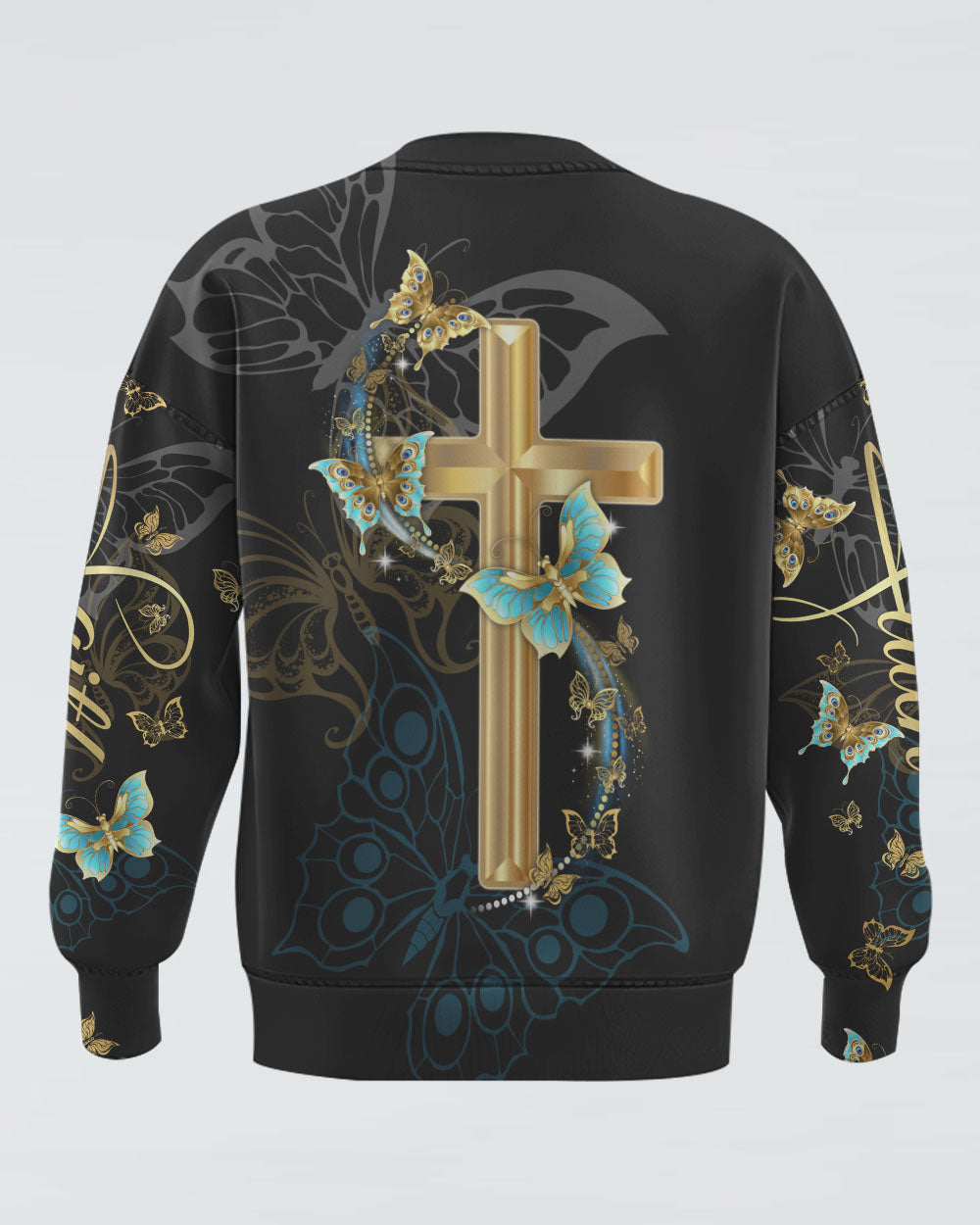 Faith Gold Cross Butterfly Women's Christian Sweatshirt