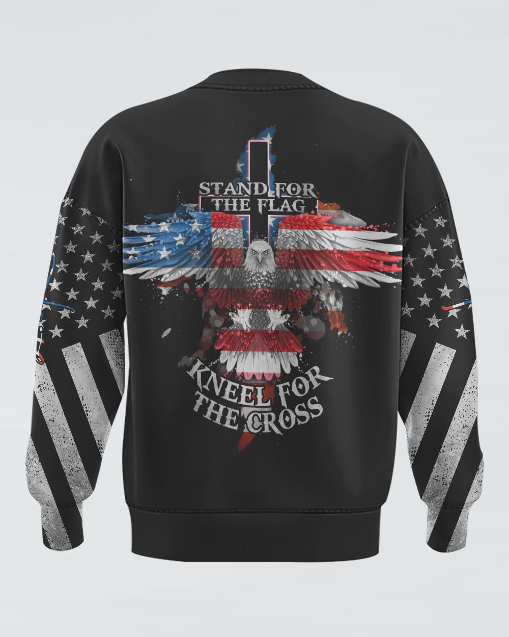 Kneel For The Cross Eagle Flag Watercolor Men's Christian Sweatshirt
